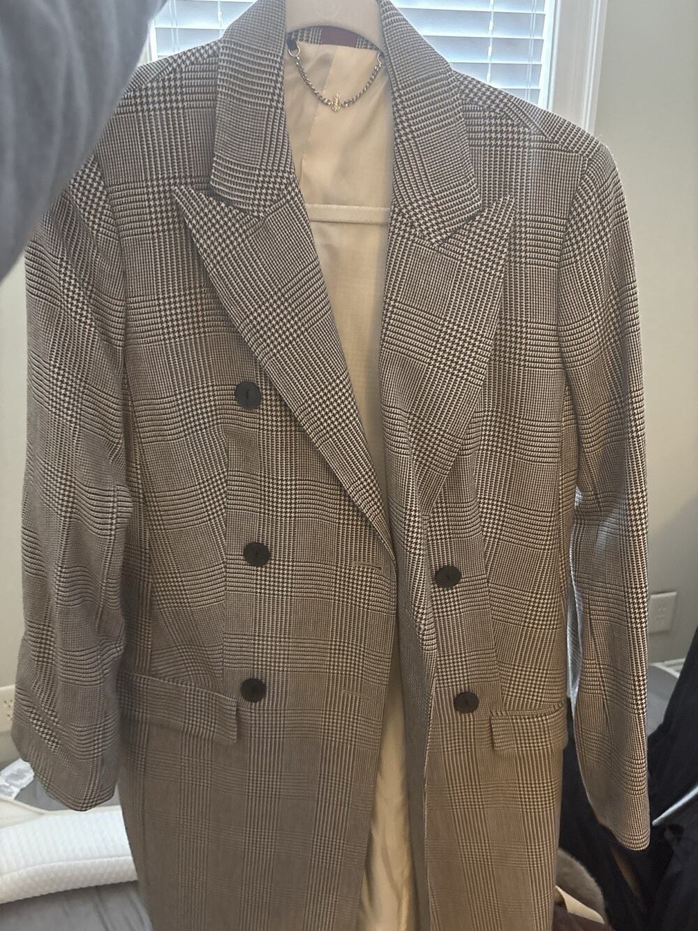 Dondup Womens Prince of Wales Plaid Double Breasted Long Coat IT44